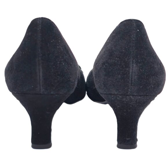 Vintage Salvatore Ferragamo Italy Black Suede Pumps Womens 8.5AAAA Dress Shoes - Picture 4 of 11